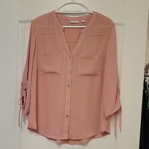 New York & Company Pink Button-Up Blouse